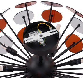 Art Deco stropné svietidlo čierne s jantárovým a dymovým sklom - Atomic