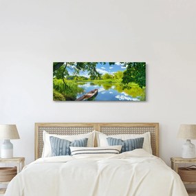 Obraz letné rieky s loďkou (120x50 cm)