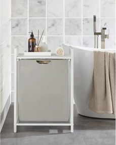 Kôš na bielizeň 65 l, kôš na prádlo s policou a kovovým rámom, biely