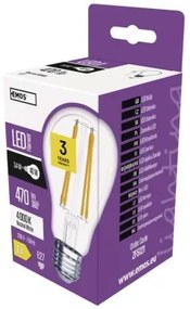 EMOS LED žiarovka Filament E27, A60, 3,4 W, denná biela