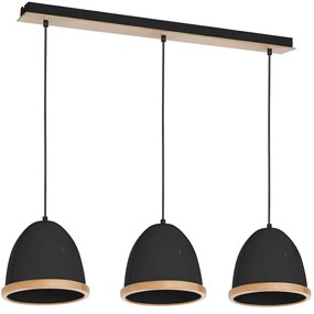 Závesné svietidlo Studio, 3x drevené/čierne kovové tienidlo, (fi 21cm), b/br