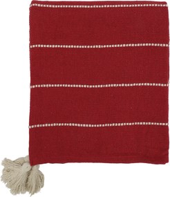 Červený bavlnený prehoz pléd Aix s pruhmi a strapcami – 150*130 cm