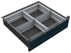 Organizér náradia do zásuvky skríň KOVOS so šírkou 720 mm, 4 priehradky, 150 - 240 mm