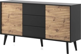 Široká komoda so zásuvkami Willow, čierna/dub artisan