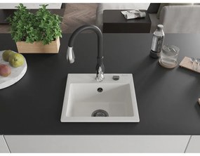 Mexen Milo, 1-komorový granitový drez 435x410x171 mm a drezová batéria Savita, biela, 6505-20-672601-70