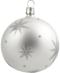 Bella Rose Sklenená vianočná ozdoba Guľa Biela Mat Strieborná