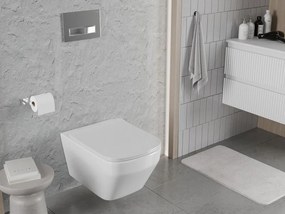 Mexen Riva, závesná WC misa 555x370x335 mm, Rimless Tornádo + WC sedadlo z duroplastu, biela lesklá, 30630200T
