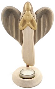 AMADEA Drevený svietnik anjel so srdcom, farebný, masívne drevo, výška 25 cm