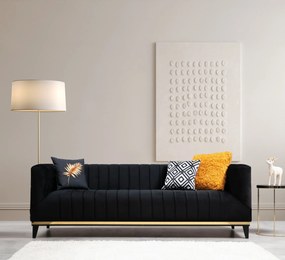 Elegantná trojmiestna pohovka Bellino s dvoma vankúšmi, 222 x 89 cm, čierno zlatá