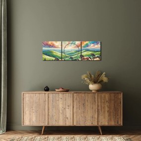 Obraz – Kone cválajúce krajinou (s hodinami) (90x30 cm)