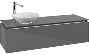 VILLEROY &amp; BOCH Legato závesná skrinka pod umývadlo na dosku (umývadlo vľavo), 2 zásuvky, 1400 x 500 x 380 mm, Glossy Grey, B58700FP