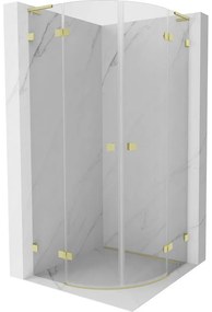 Mexen Lunar, L polkruhový výklopný sprchový kút 90 x 90 cm, 8mm číre sklo, zlatý matný profil, 833L-090L-090P-55-00