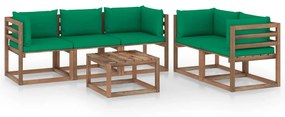 6-dielna záhradná sedacia súprava so zelenými podložkami
