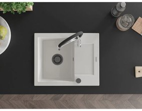 Mexen Enzo, 1-komorový granitový drez 576x465x174 mm a drezová batéria Aster, biela, 6506-20-73450-07-B