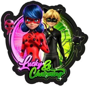 Tvarovaný vankúš Kúzelná lienka a Čierny kocúr - Ladybug and Cat Noir - motív Lucky & Charming - 33 x 33 cm