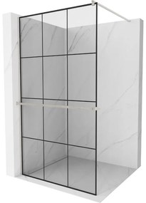Mexen Kioto+, sprchová zástena Walk-In s poličkou a vešiakom 120 x 200 cm, 8mm číre sklo čierny vzor, brúsená oceľ profil, 800-120-121-97-77