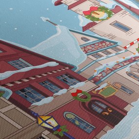 Obraz - Zimná ulička (s hodinami) (90x30 cm)
