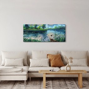 Obraz - Olejomaľba, Letný podvečer pri jazere (120x50 cm)