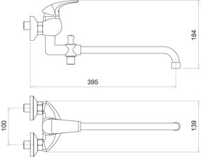 Novaservis Metalia 57, vaňová paneláková batéria 100 mm, chrómová, 57037,0