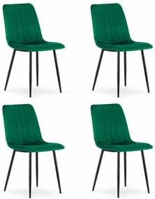 Set 4 kresiel LAVA - tmavozelený zamat / čierne nohy
