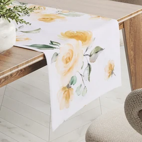 Biante Teflónový behúň na stôl TF-043 Žlté ruže na bielom 45x180 cm