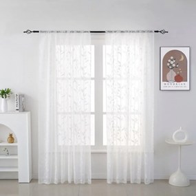 Biely záves FLORIA s kvetinovým vzorom 140x250 cm Zavesenie: Riasiaca páska