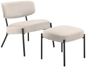 Krémovobiele zamatové kreslo s podnožkou Jerry – Støraa