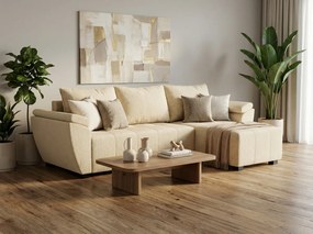 Rozkladacia obojstranná sedacia súprava do L LIVARO 251x140 cm, krémová