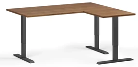 Výškovo nastaviteľný stôl, 160x140 cm, 3 motory, L/P, čierna podnož, orech
