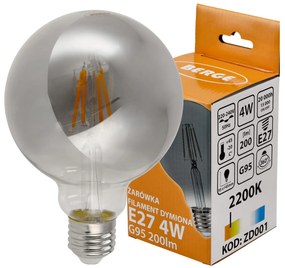 BERGE LED žiarovka G95 - E27 - 4W - FILAMENT - dymová - teplá biela