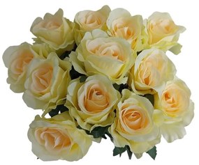 Kytica ruže krémová so zel. okraji, 12 ks, v. 65 cm