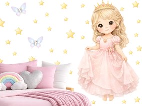 Rozprávková princezná textilní prelepiteľná nálepka na stenu hárok 28 x 46 cm