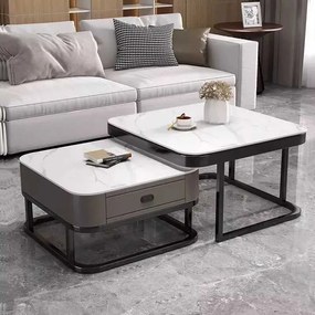 LuxuryForm DESIGN Konferenčný stolík ARAGON 70 × 70 / 60 × 60 cm – sivý / biely mramor (set 2 ks)