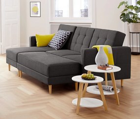 Rohová pohovka na spanie s pružinovým jadrom a lavicou s úložným priestorom