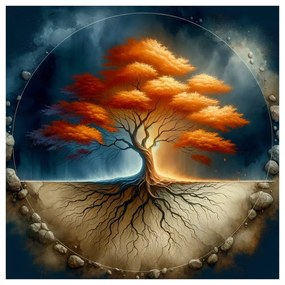 Obraz jesenný strom života s koreňmi