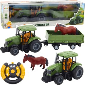 LEAN Toys Súprava traktora s prívesom a koňom, diaľkovo ovládaná RC
