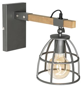 Priemyselná nástenná lampa tmavosivá s dreveným nastaviteľným - Arthur