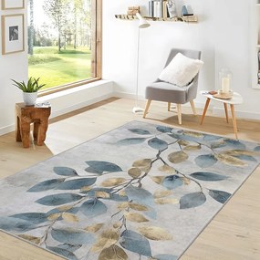 Prateľný koberec vo svetlomodrej a zlatej farbe 160x230 cm Golden Leaves – Mila Home