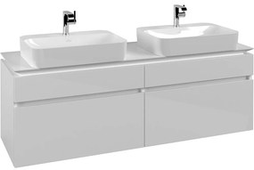 VILLEROY &amp; BOCH Legato závesná skrinka pod dve umývadlá na dosku, 4 zásuvky, 1600 x 500 x 550 mm, Glossy White, B76800DH