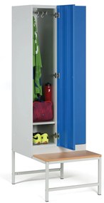 Šatníková skrinka s lavičkou, 2 oddiely, 1875 x 600 x 500/800 mm, zámok s čítačkou RFID kariet, laminované dvere, buk