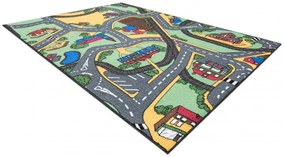 Detský koberec REBEL ROADS Playtime 95 Mesto protišmykový - sivý / zelený