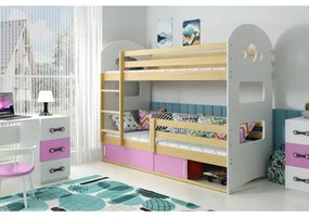 Detská poschodová posteľ DOMINIK s úložným priestorom 80x190 cm - borovica Ružová