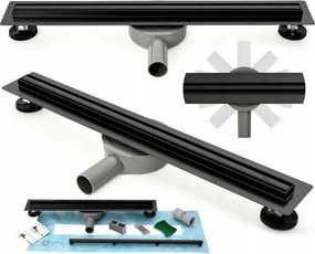 Rea Neox Pro Slim, sprchový odtokový žľab 80cm s otočným sifónom o 360stupňov, čierna matná, REA-G8902
