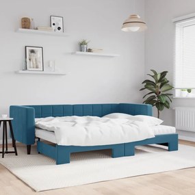 Rozkladacia denná posteľ s matracmi modrá 80x200 cm zamat 3196707