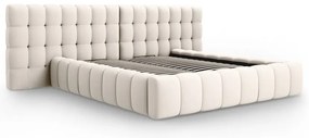 Krémová čalúnená dvojlôžková posteľ s úložným priestorom a roštom 160x200 cm Mamaia – Micadoni Home