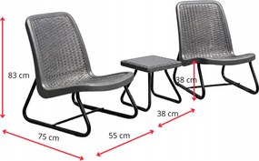 Balkónový záhradný nábytok sivý – set 2 kreslá + stolík