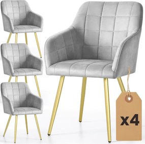 Sada štyroch jedálenských stoličiek LUXANO zamatové, sivé / zlaté nohy (4 ks)