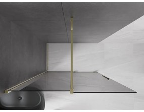Mexen Velar, sprchová zástena s posuvnými dverami Walk-in 140 x 200 cm, 8mm šedé sklo, zlatá lesklá, 871-140-000-43-50