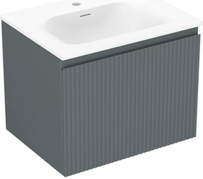Mexen Rivel, kúpeľňová skrinka 60 cm s umývadlom Vela, 1 zásuvka, drážkovaná, grafitová matná/biela matná, 91A20-06047-1-BF66-W23M01