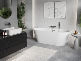 Mexen Oris, voľne stojaca ryhovaná vaňa 150 x 75 cm, biela lesklá, grafitový prepad, 52871507500-95
